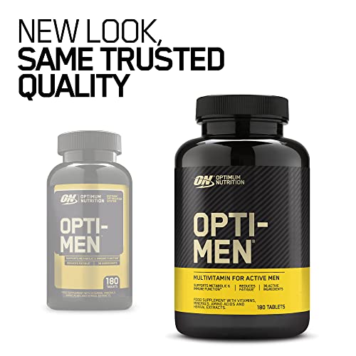 Optimum Nutrition Opti-Men multivitamin bottles with updated design for active men and mental performance