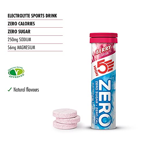 Berry-flavored electrolyte tablets from HIGH5 ZERO Kit with zero sugar and calories