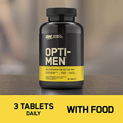 Opti-Men black bottle with multivitamin tablets for active men and mental performance