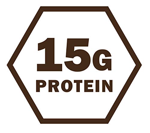 Brown hexagonal emblem with 15G PROTEIN on M&M Hi-Protein Bar product image