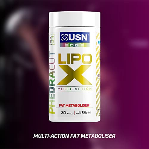 White USN Phedracut Lipo X bottle of fat metabolism booster capsules for weight loss journey