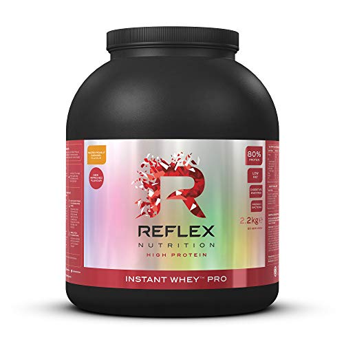 Black tub of Reflex Nutrition Instant Whey Pro protein powder for quick muscle gains