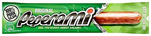 Single-serving Pepperami Original pork salami package from Peperami Salami for snacks