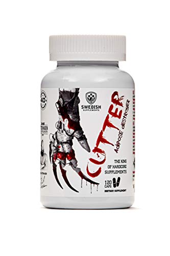 White bottle of Swedish Supplements Cutter with monster hand graphic, high caffeine content