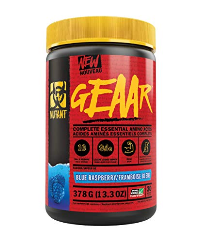 Mutant GEAAR vegan fermented amino acids powder for muscle growth in blue raspberry flavor