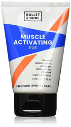 White tube of Bullet & Bone Muscle Activating Rub with black flip-top cap for powerful warming