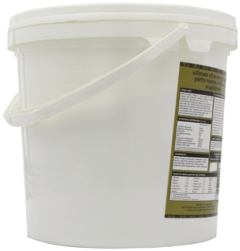 White plastic bucket with handle for NutriSport Protein plus Carbs for post exercise muscle recovery
