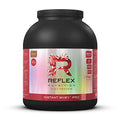 Black plastic tub of Reflex Nutrition Instant Whey Pro chocolate flavor protein powder