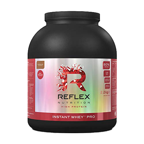 Black tub of Reflex Nutrition Instant Whey Pro protein powder for quick muscle gains