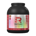 Black tub of Reflex Nutrition Instant Whey Pro protein powder for quick muscle gains
