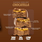 Cross-section of Per4m Protein Bar with chocolate hazelnut center, caramel, and roasted hazelnuts