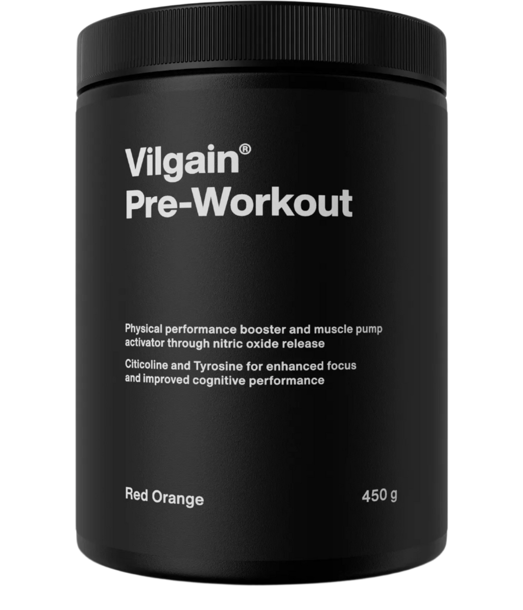 Black Vilgain Pre-Workout 2.0 tub with screw-on lid for energizing workouts