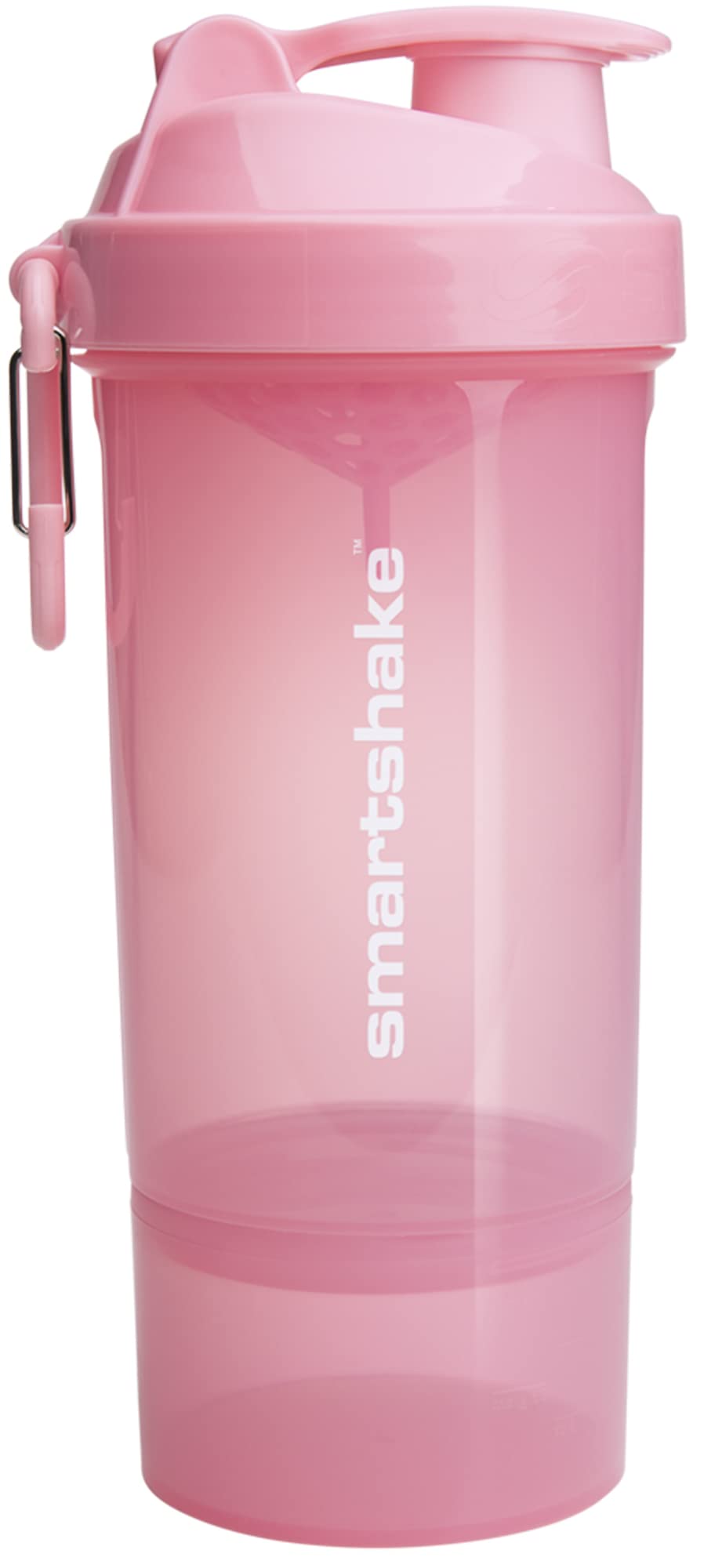 Smartshake One Shaker with translucent pink mixer net and detachable storage compartment