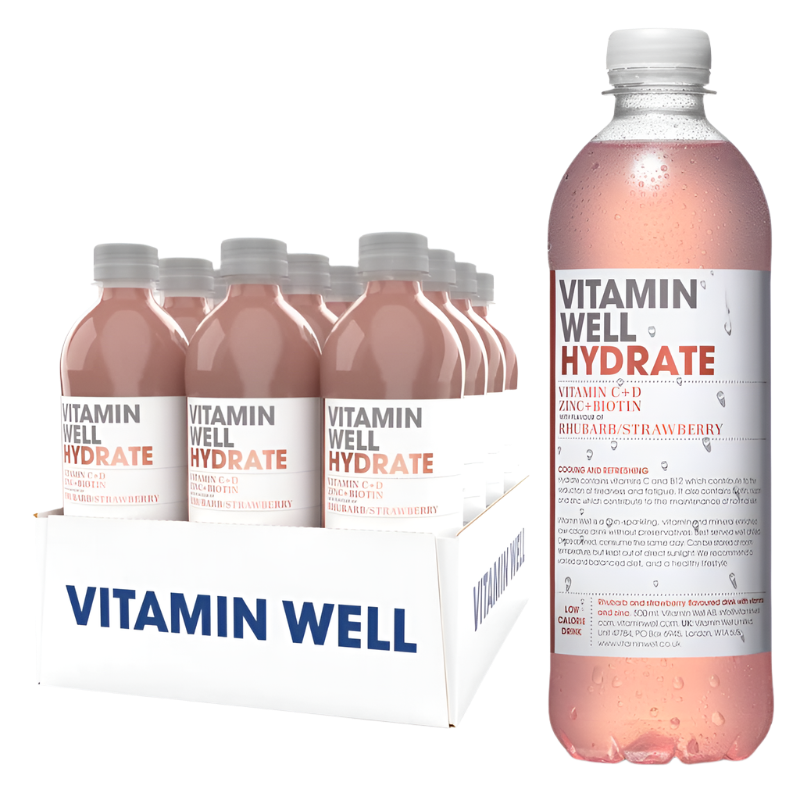 Vitamin Well Hydrate - 12x500ml / Rhubarb & Strawberry - Hydration Ready-To-Drinks