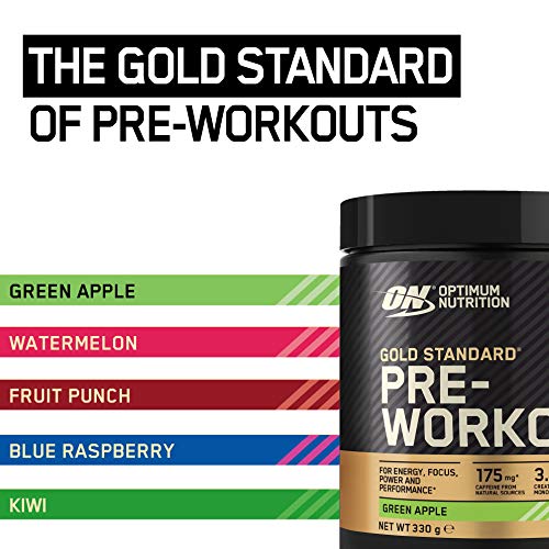 Green apple flavored Optimum Nutrition Gold Standard Pre-Workout supplement shot