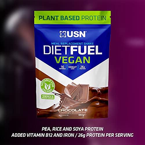 USN Diet Fuel Vegan plant-based chocolate protein powder pouch for vegan meals