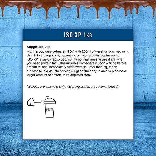 White label with use instructions for Applied Nutrition Iso-XP whey protein isolate easy mixing
