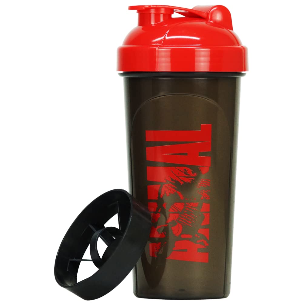 Animal Shaker bottle with red lid, black strainer, dishwasher safe shaker design