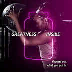Woman holding a medicine ball with neon USN Diet Fuel Ultralean outline, perfect for meal replacement shake and high protein calorie control