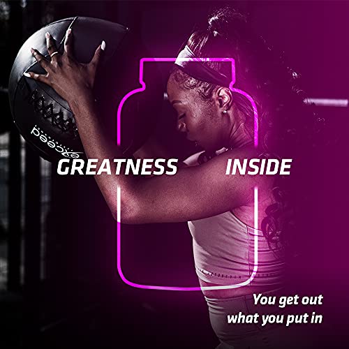 Woman holding a medicine ball with neon USN Diet Fuel Ultralean outline, perfect for meal replacement shake and high protein calorie control