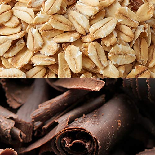 Top view of Nature Valley Crunchy cereal bars with golden-brown rolled oats and dark chocolate shavings