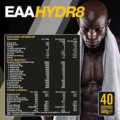 VOW Nutrition Hydr8 supplement showing ingredients and serving info for support training