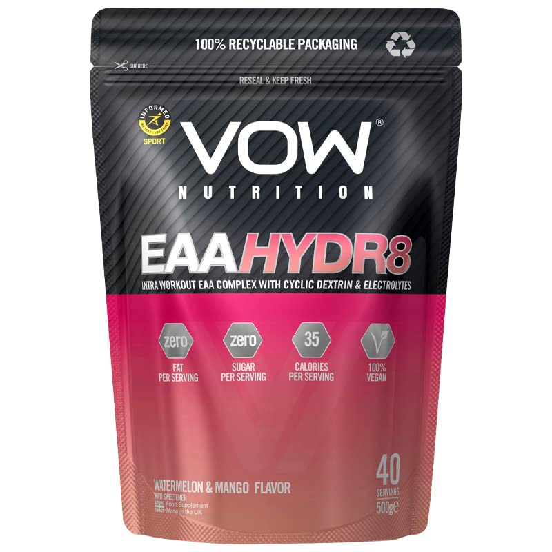 VOW Nutrition Hydr8 stand-up pouch with watermelon mango flavor for support training