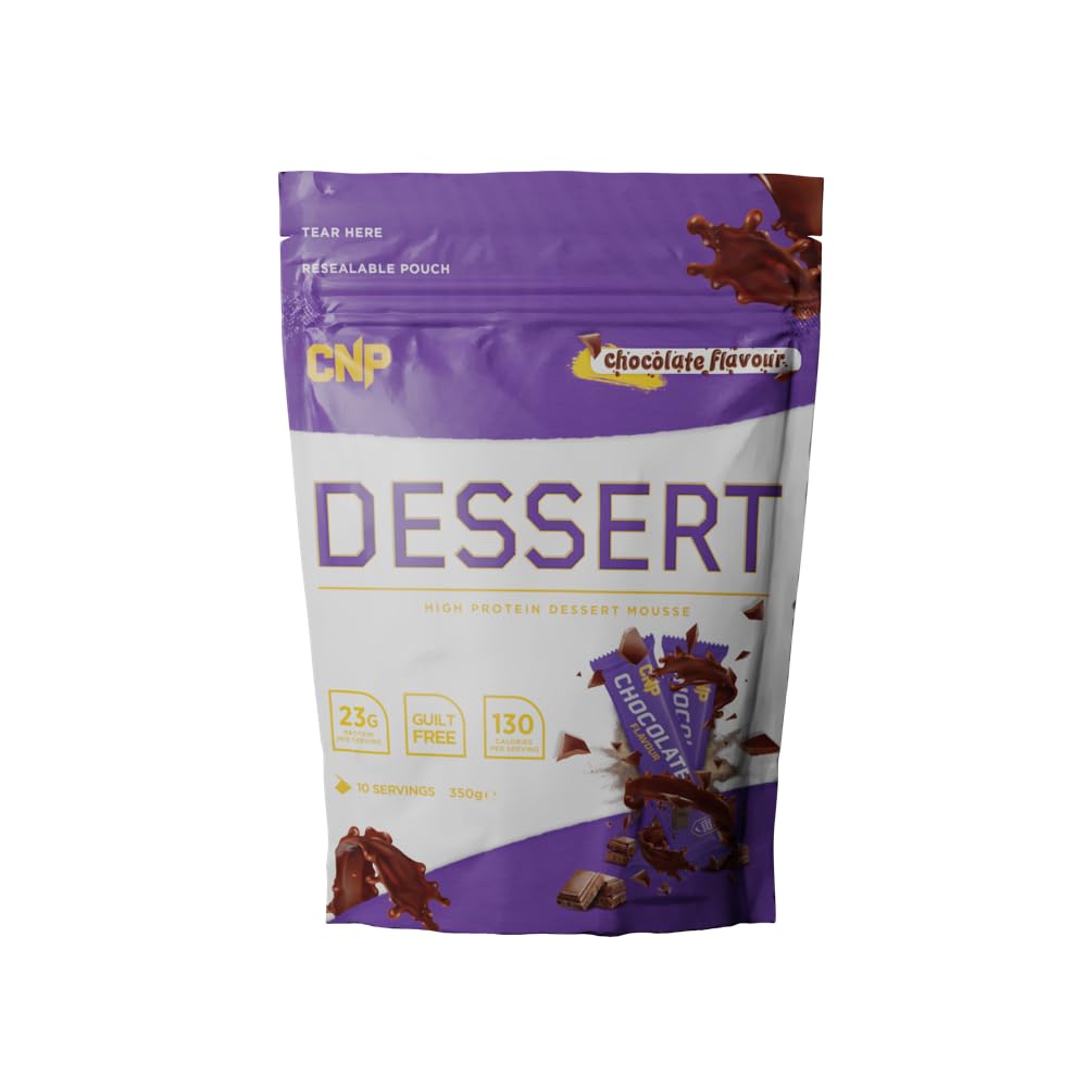 CNP Professional Dessert chocolate-flavored protein powder with digestive enzymes in purple pouch