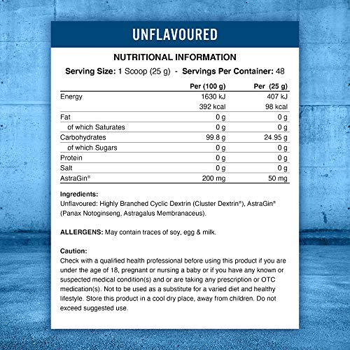 Nutritional info label for Applied Nutrition Carb with branched cyclic dextrin