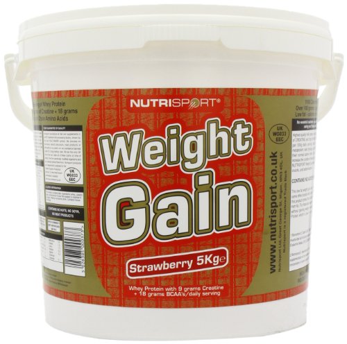 White NutriSport Weight Gain tub with whey protein isolate, creatine, BCAAs for gain mass catalyst
