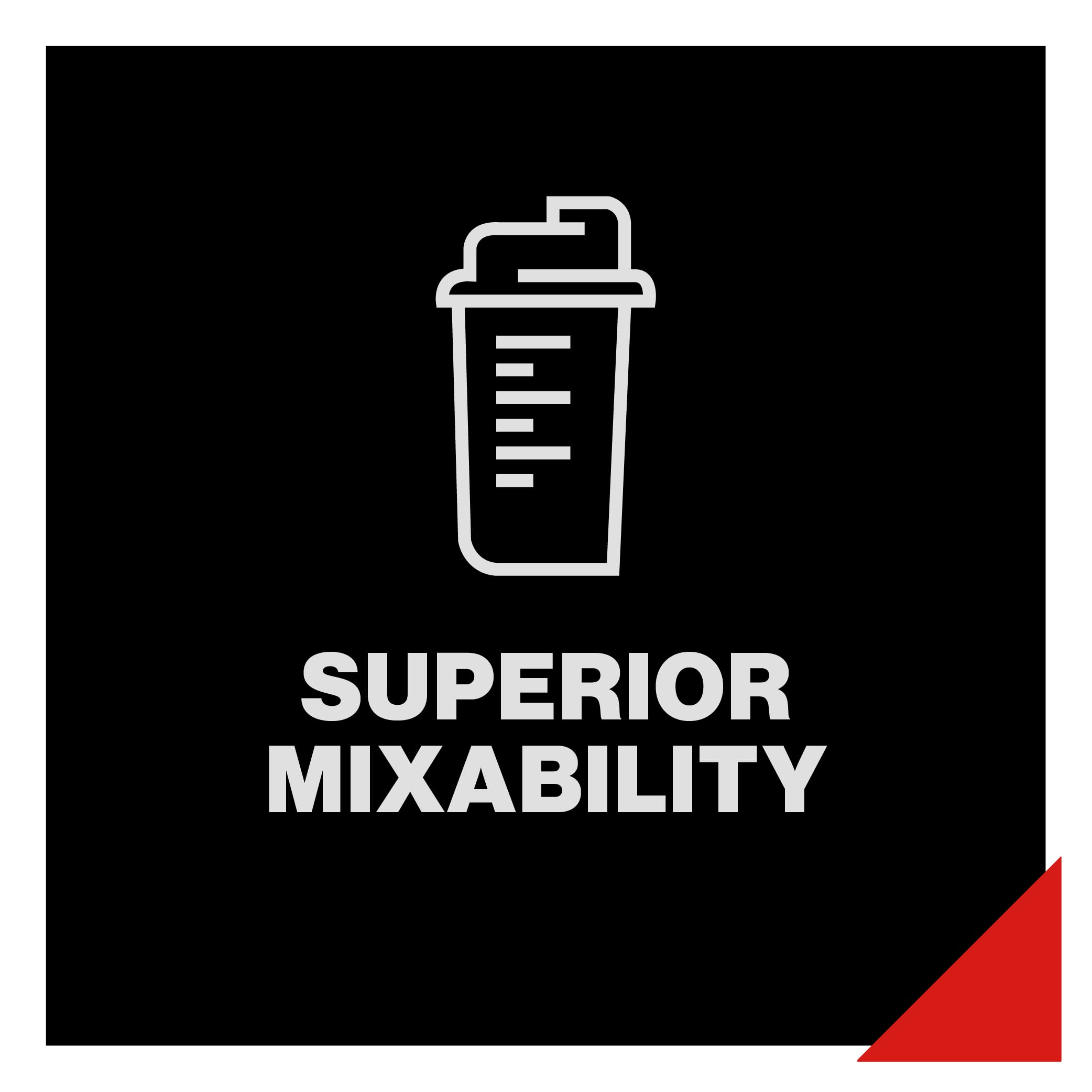 White shaker icon with measurement lines showing cor-performance creatine’s superior mixability