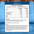 Nutritional info label for Applied Nutrition Iso-XP whey protein isolate with easy mixing