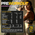 VOW Nutrition Pre Workout boosts energy with blackcurrant and apple flavor and key ingredients