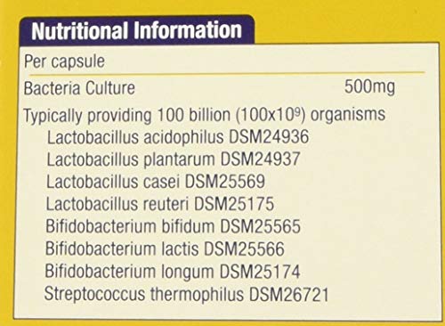 Natures Aid Pro-100 Ultra bacteria label showing strains and billion live cultures per capsule