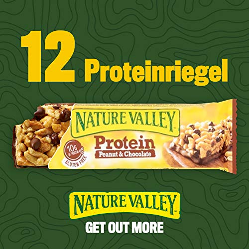 Nature Valley Protein Peanut & Chocolate bar with a bite taken out showcasing valley protein bars