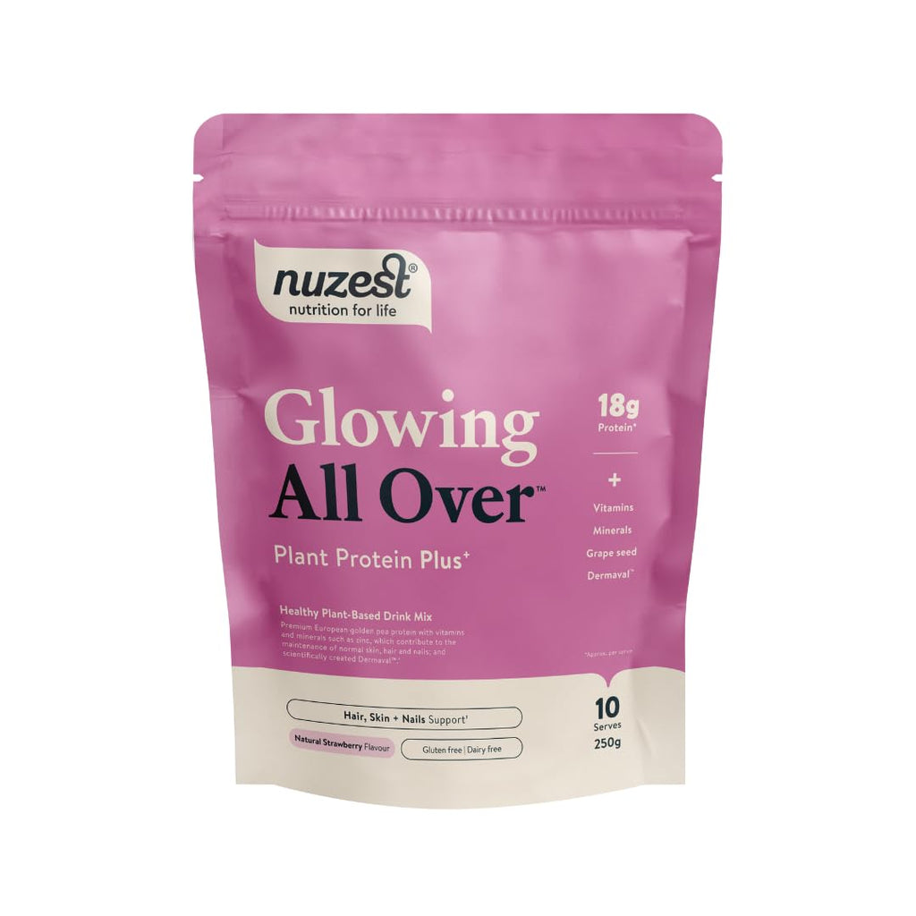Nuzest Plant Protein Plus + - Glowing All Over - 250g / Natural Strawberry Flavour - Collagen