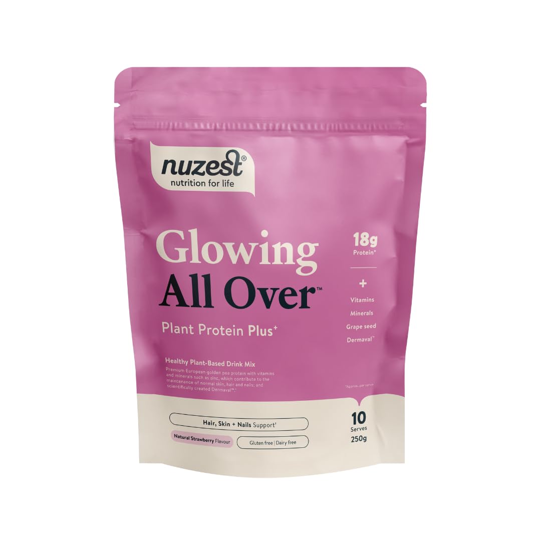 Nuzest Plant Protein Plus + - Glowing All Over - 250g / Natural Strawberry Flavour - Collagen