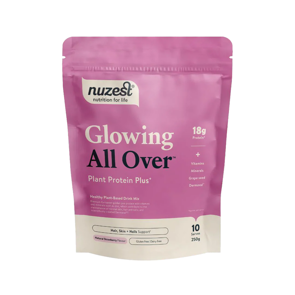 Nuzest Plant Protein Plus + - Glowing All Over - 250g / Natural Strawberry Flavour - Collagen