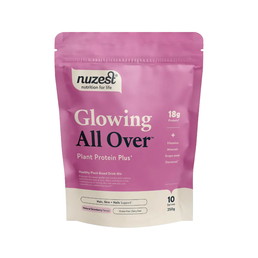 Nuzest Plant Protein Plus + - Glowing All Over - 250g / Natural Strawberry Flavour - Collagen