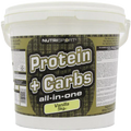 White NutriSport Protein + Carbs tub with vanilla flavor for post exercise muscle glycogen