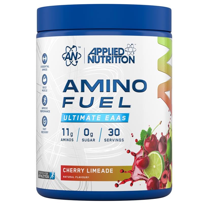Blue and white Applied Nutrition Amino Fuel tub with cherry limeade flavor for muscle recovery