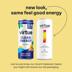 Two cans of Virtue Clean Energy Yerba Mate with fresh packaging, a natural caffeine drink
