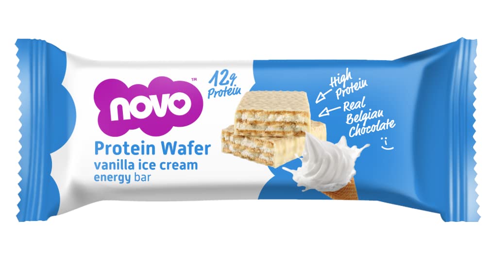 Novo Protein Wafer Bar with vanilla ice cream flavor, a tasty protein wafer bar for nutrition