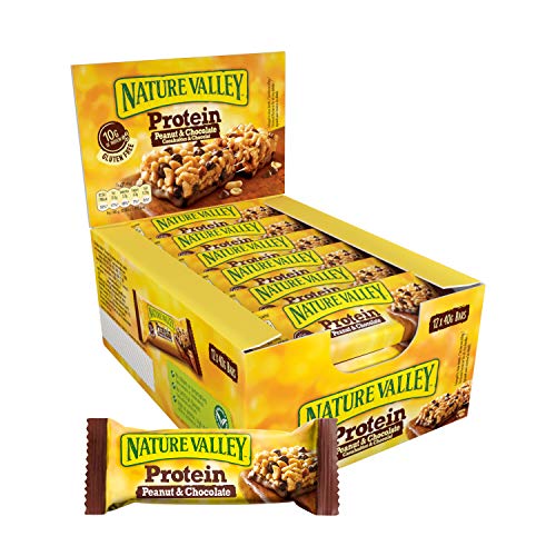 Display of Nature Valley Protein Peanut & Chocolate bars made with carefully selected ingredients