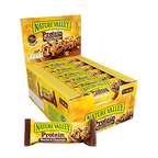 Nature Valley Protein bars display with one bar in front, made with carefully selected ingredients