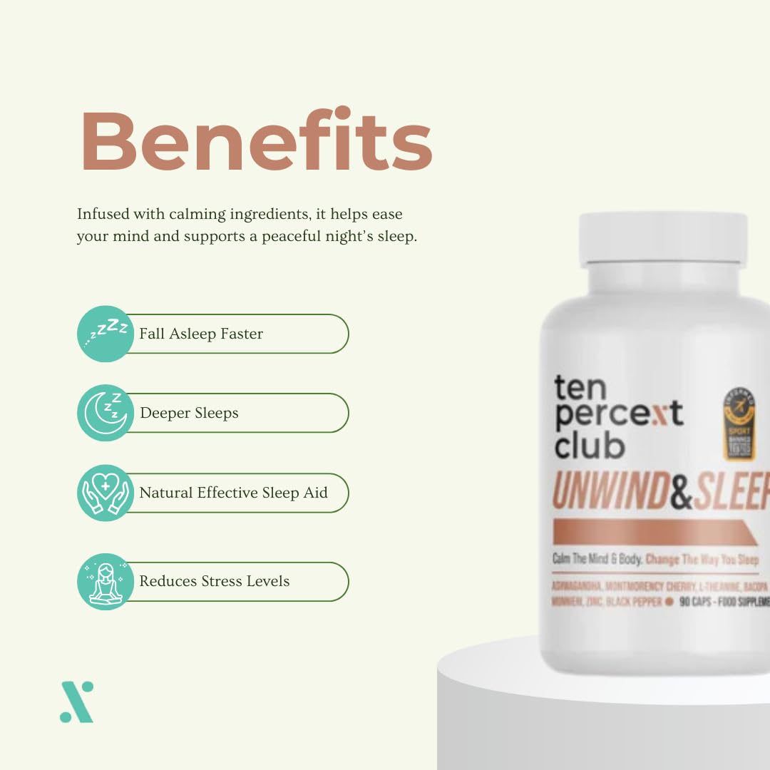 Bottle of The Ten Percent Club Unwind and Sleep with powerful nootropic blend for restorative sleep