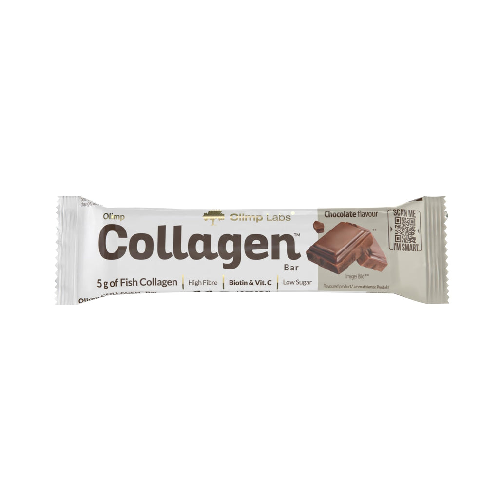 Chocolate-flavored fish collagen nutrition bar with fiber biotin vitamin C low sugar