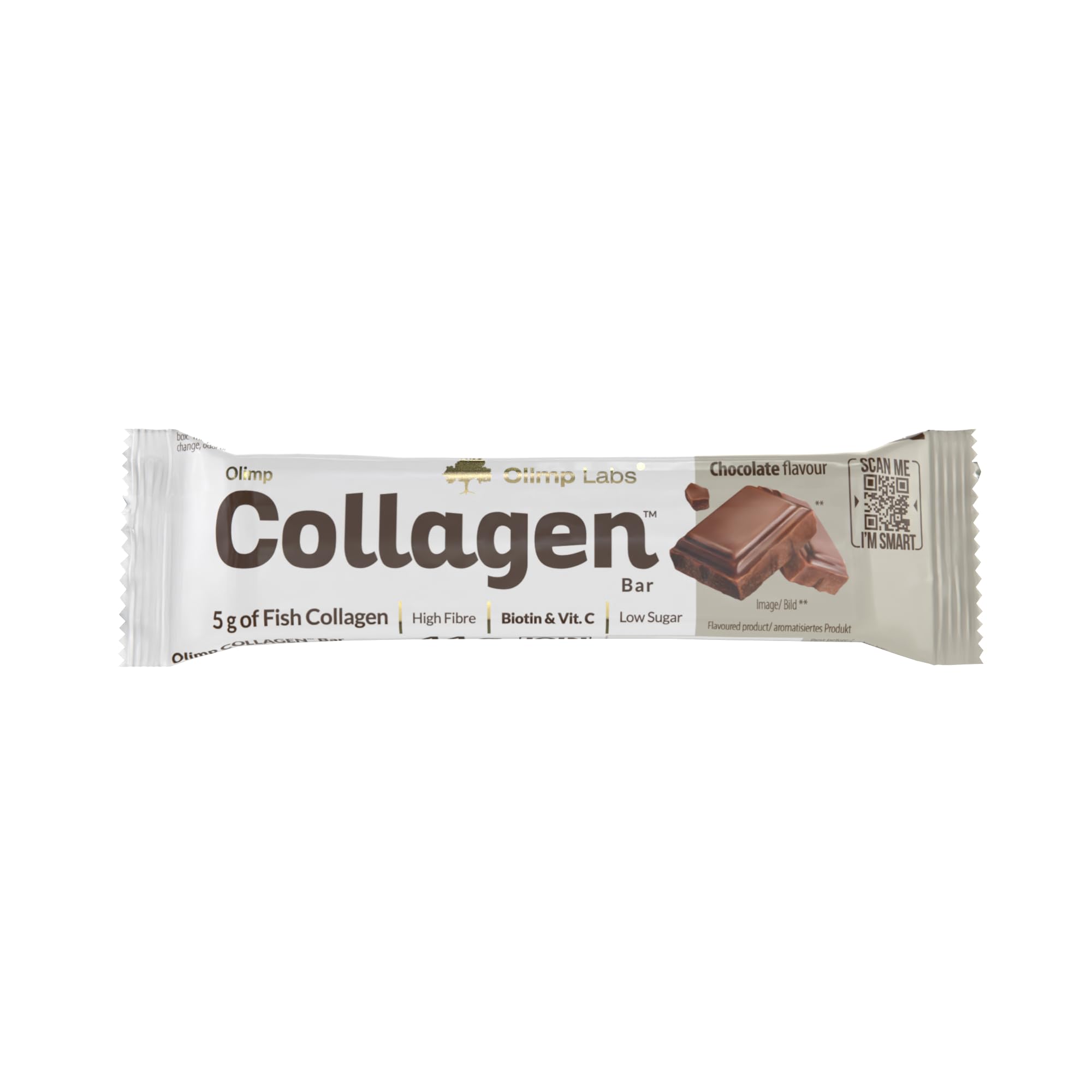 Chocolate-flavored fish collagen nutrition bar with fiber biotin vitamin C low sugar