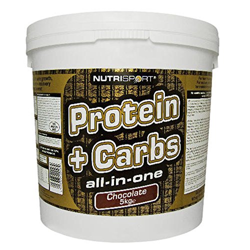 White plastic tub of NutriSport Protein + Carbs for post exercise muscle glycogen boost