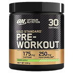 Black and gold Optimum Nutrition Gold Standard Pre-Workout powder with Green Apple flavor